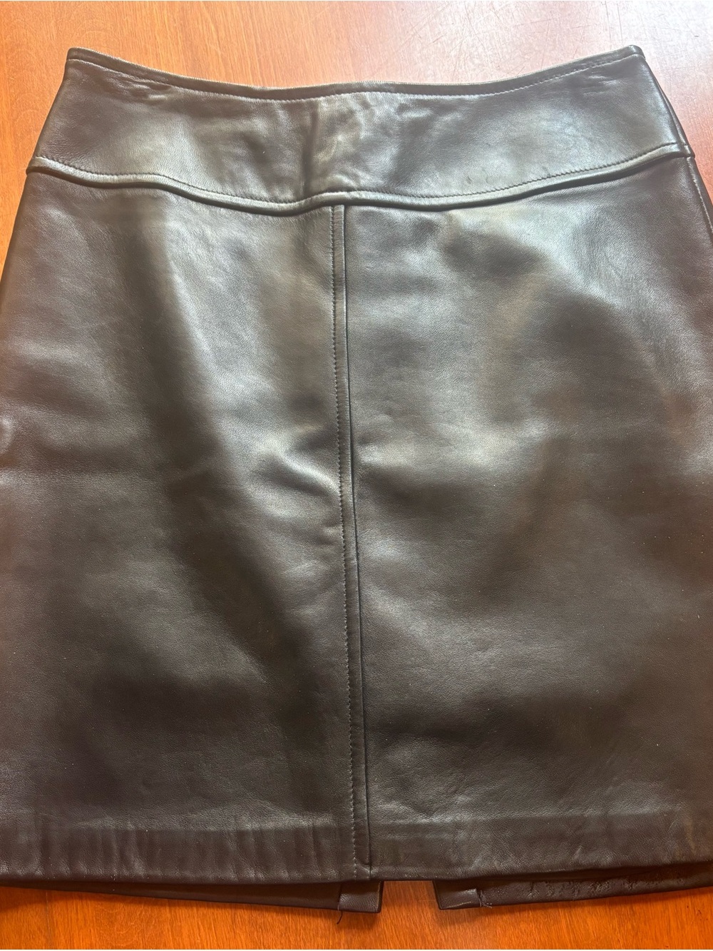 Ann Taylor Black Genuine Leather Mini Skirt with Center Seam